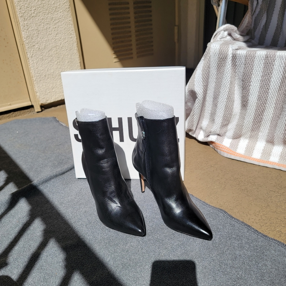 SCHUTZ Black Ankle Boots with Silver Zipper - Picture 3 of 4